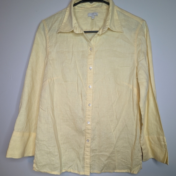 Talbots Tops - Talbots Yellow Button-Up Shirt 100% Linen Size 6